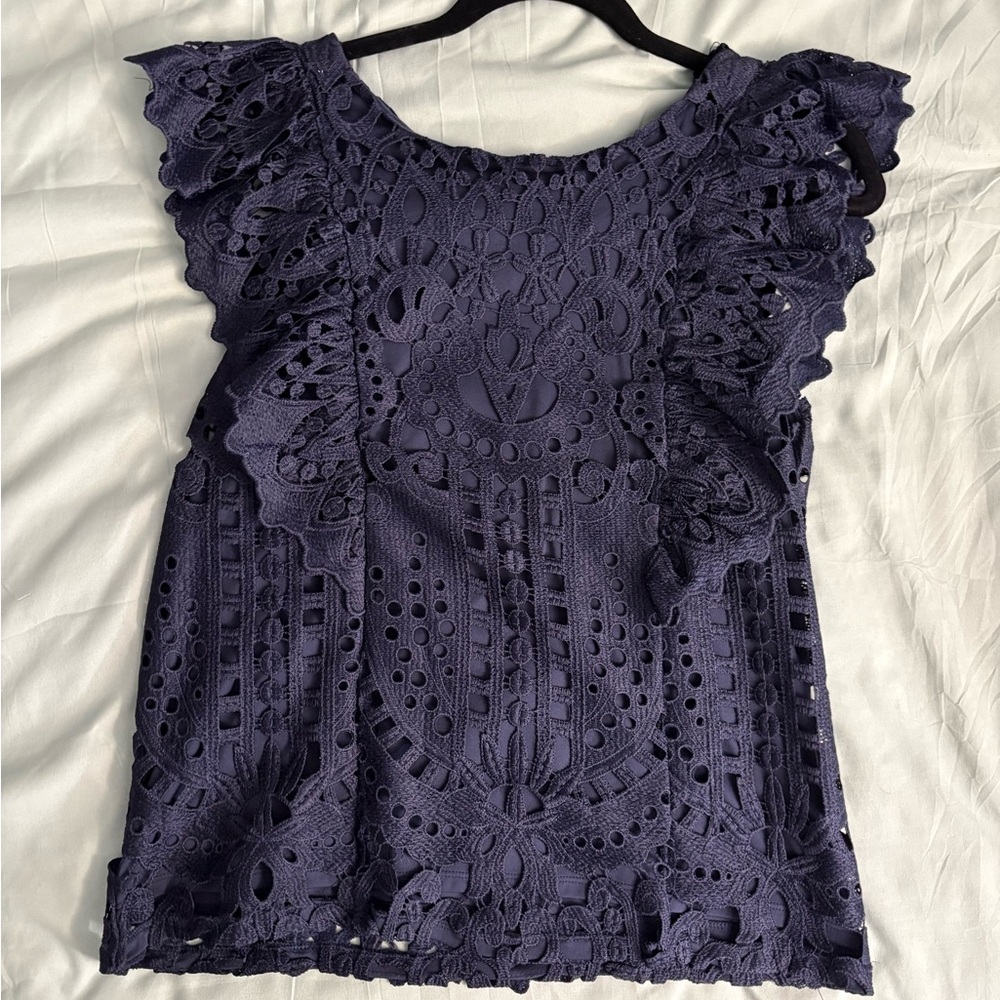 Express Women's Lace Blouse - Navy Blue
